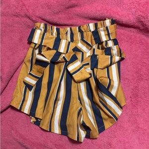 SHEIN Mustard and Navy Striped High Waist Shorts